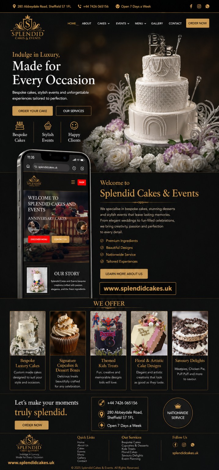 Splendid Cakes and Events website screenshot